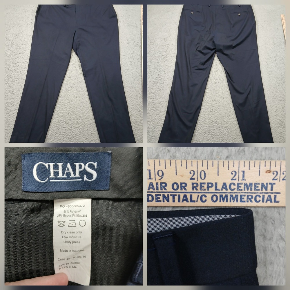 Chaps Dress Pants Mens 42x32 Navy Stretch Flat Front‎ Slacks